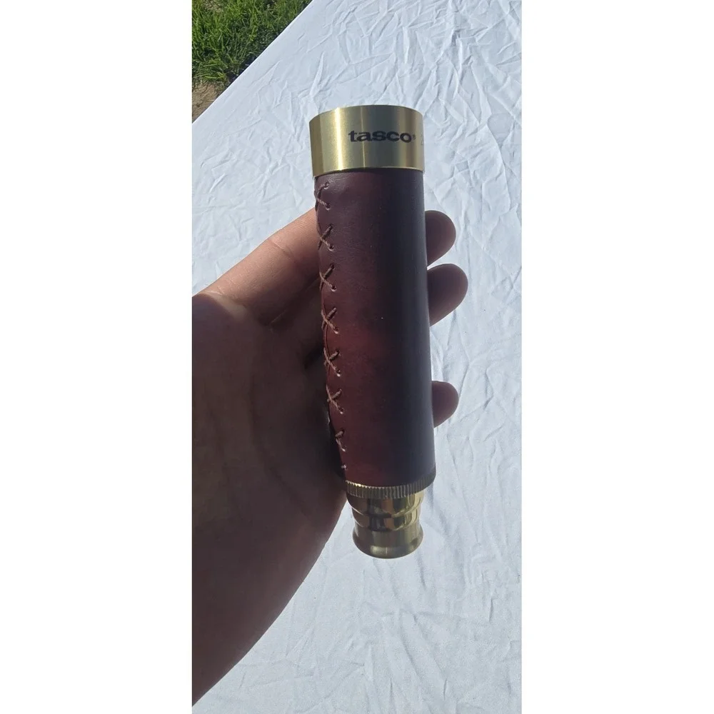 Tasco Vintage Leather Brass Spyglass Telescope 25x30mm with Leather Case